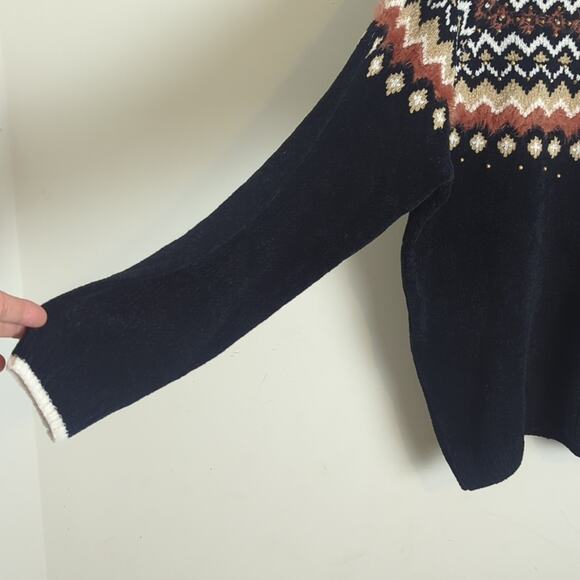 Fair Isle Nordic Knit Boho Pullover Sweater Fringe & Beading Women's Size Large - Picture 3 of 8